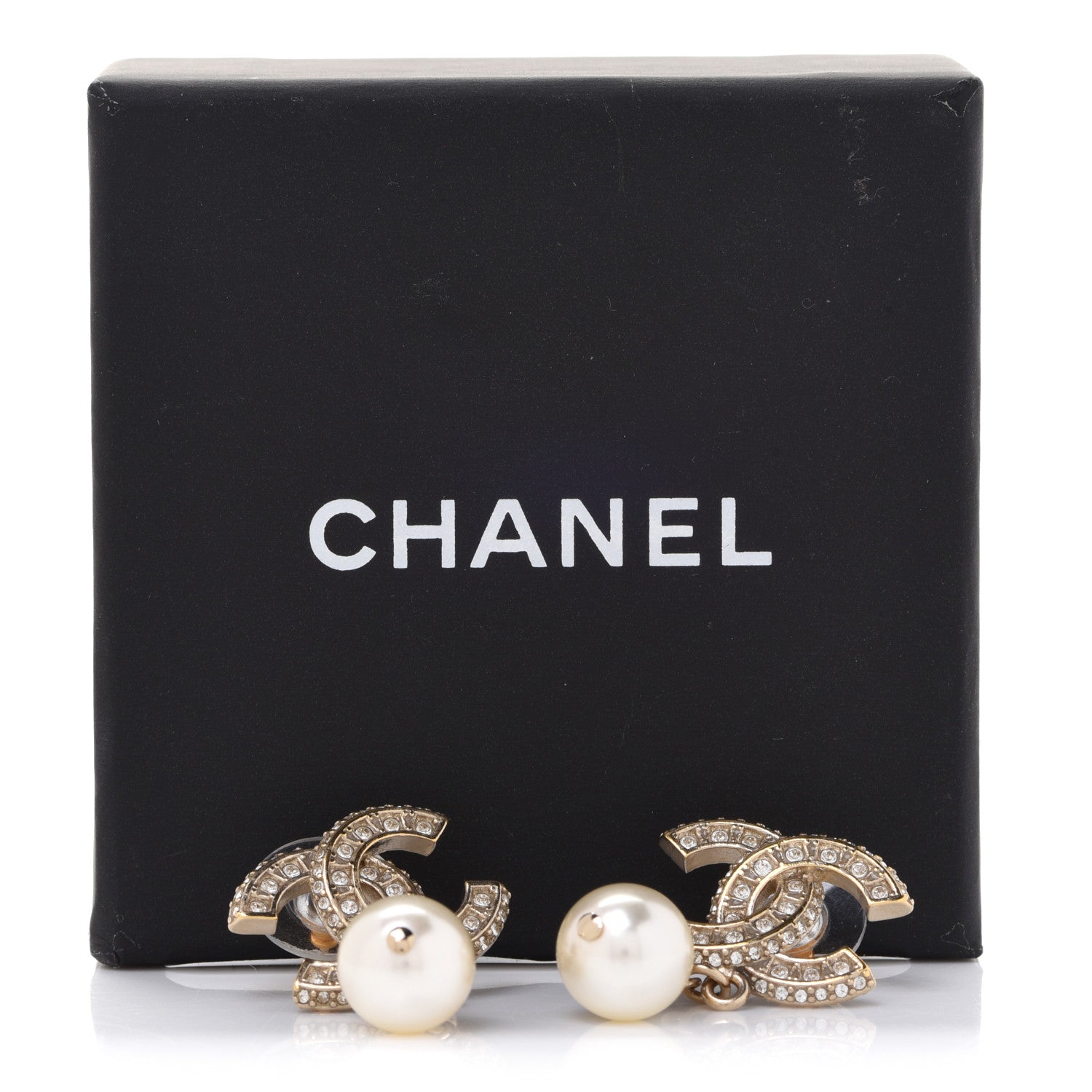 Chanel Crystal Pearl CC Drop Earrings Gold 5 of 5