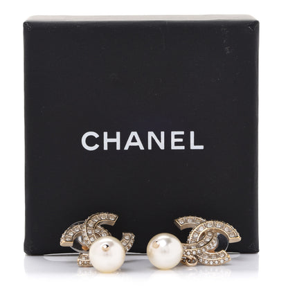 Chanel Crystal Pearl CC Drop Earrings Gold 5 of 5