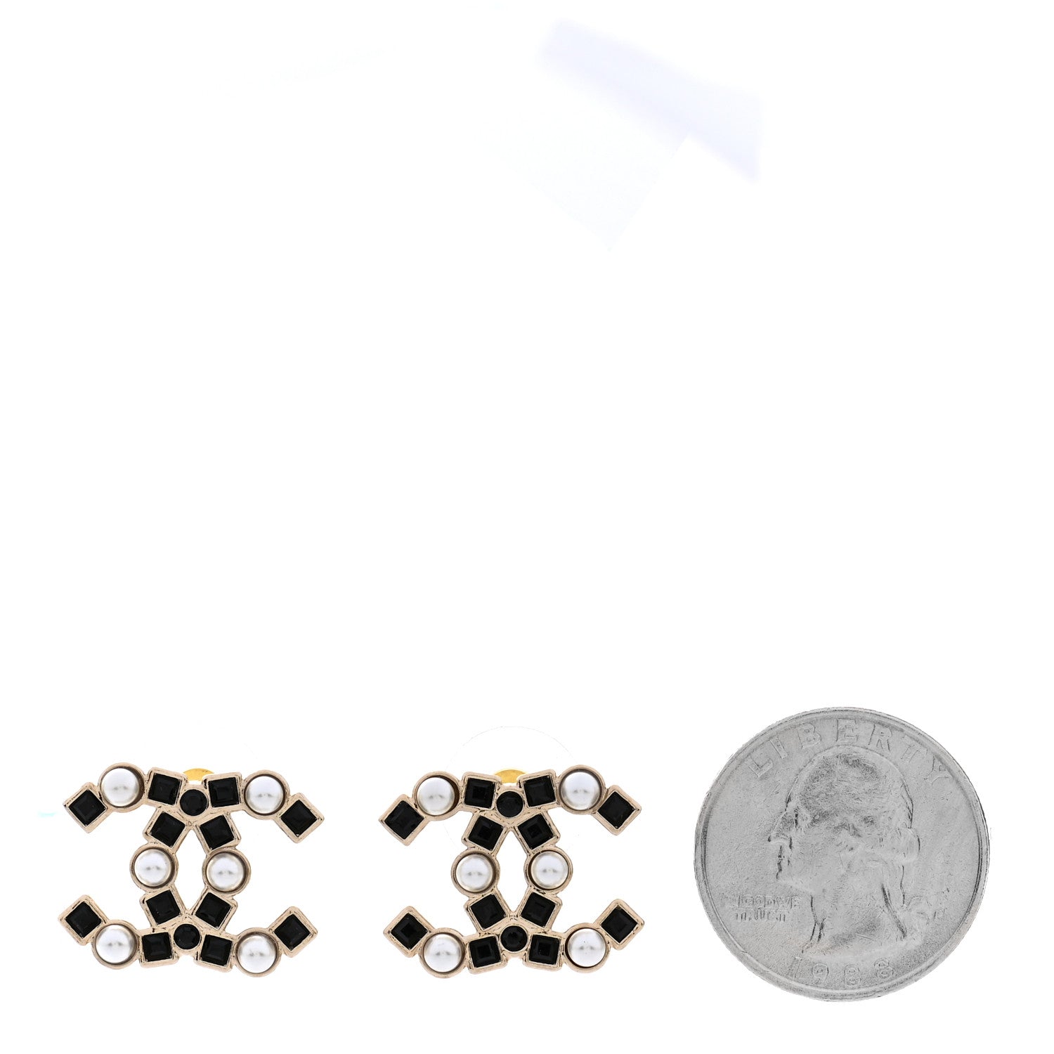Chanel Pearl Crystal CC Earrings Gold Black 2 of 4