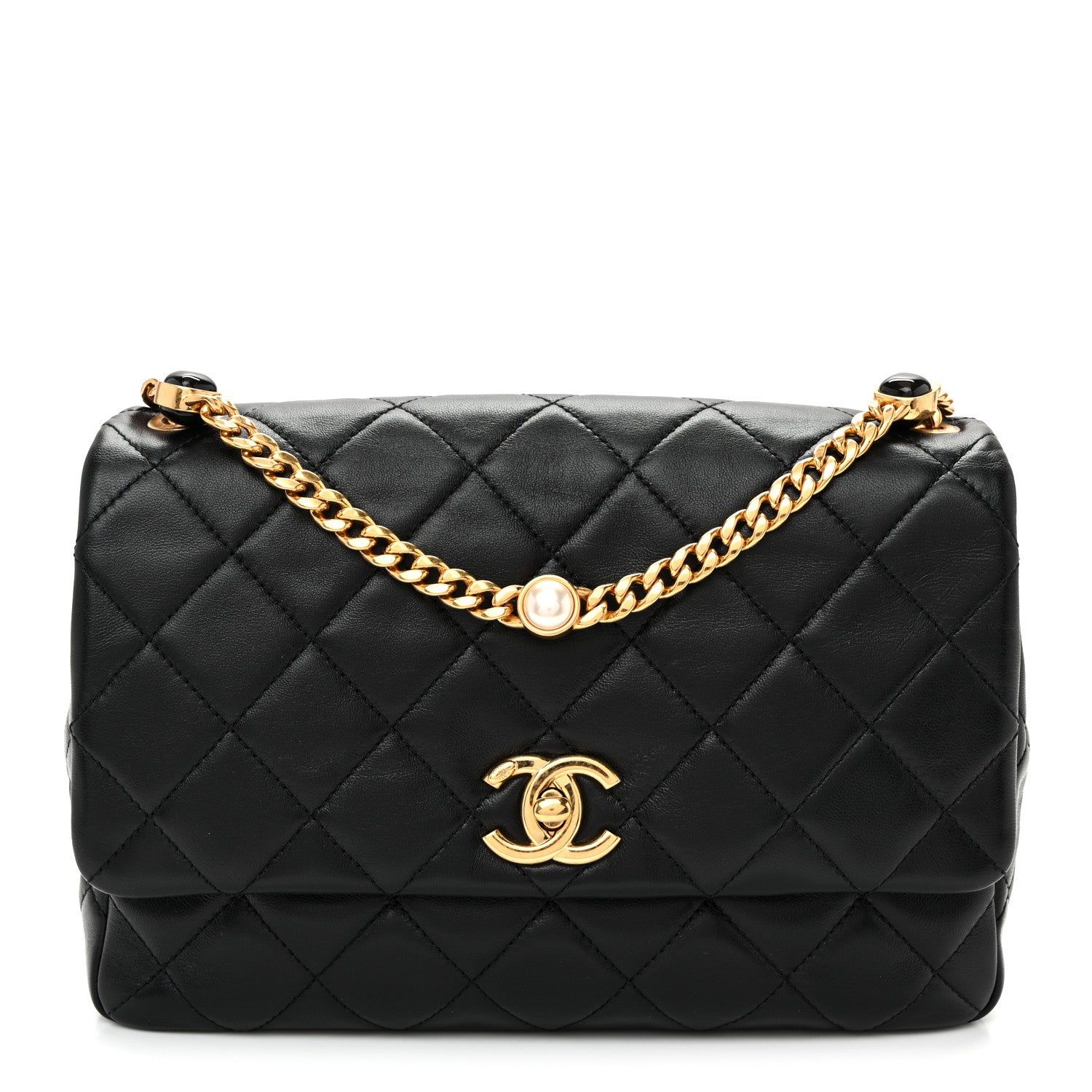 Chanel Lambskin Resin Pearl Quilted Flap Black 1 of 10