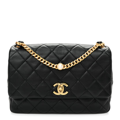 Chanel Lambskin Resin Pearl Quilted Flap Black 1 of 10