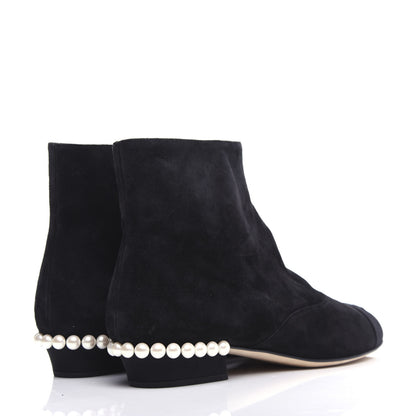 Chanel Suede Calfskin Pearl Cap Toe Short Boots 41 Black 4 of 10