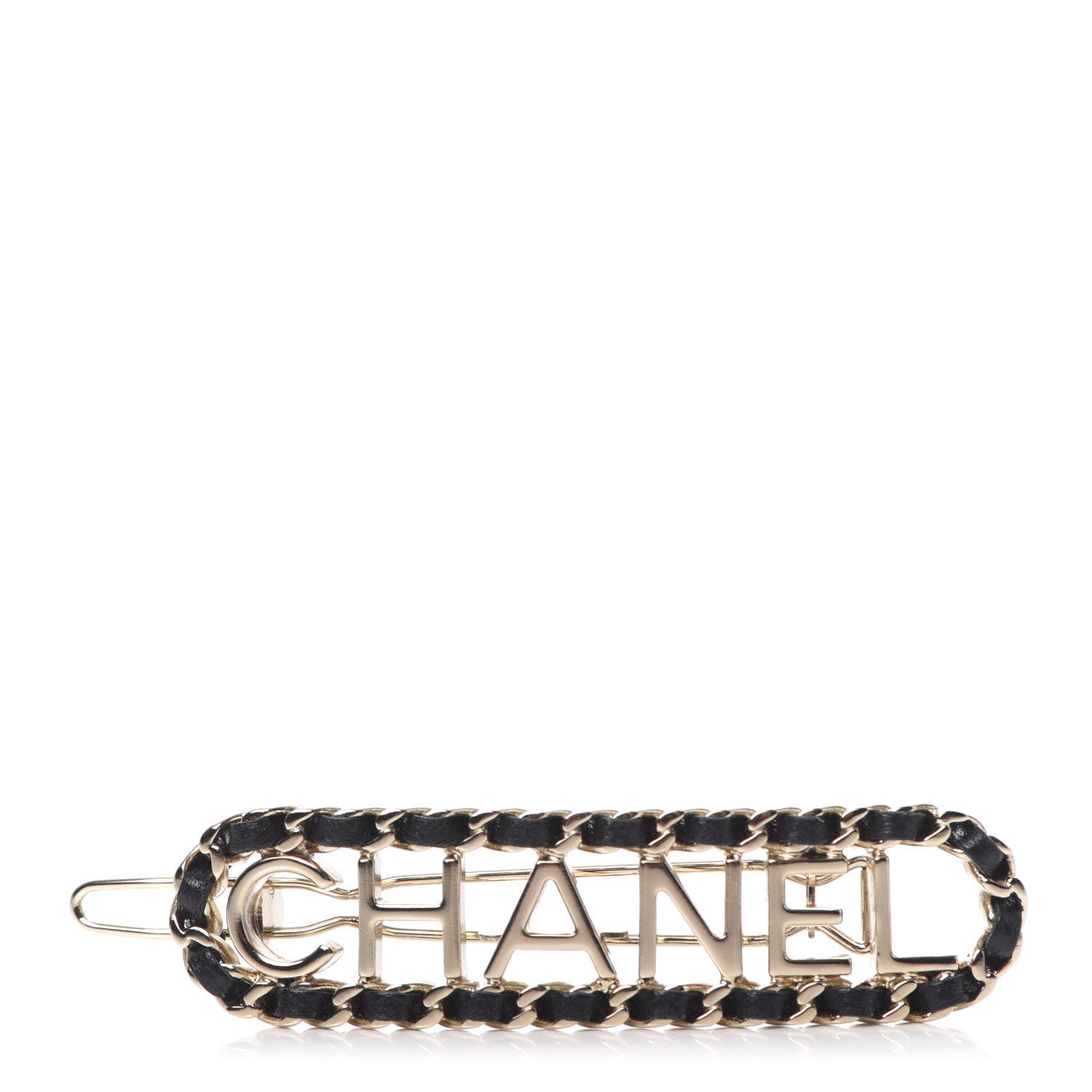 Chanel Metal Lambskin Vintage Allure Logo Hair Clip Black Gold 1 of 4