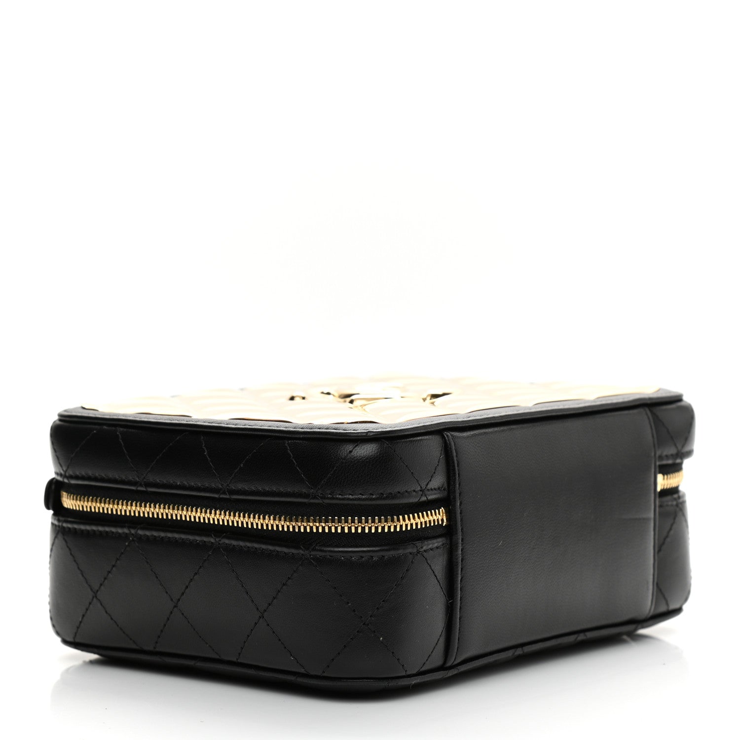 Chanel Lambskin Metal Quilted Golden Plate Vanity Case Black Golden Plate Vanity Case Black Gold 4 of 10