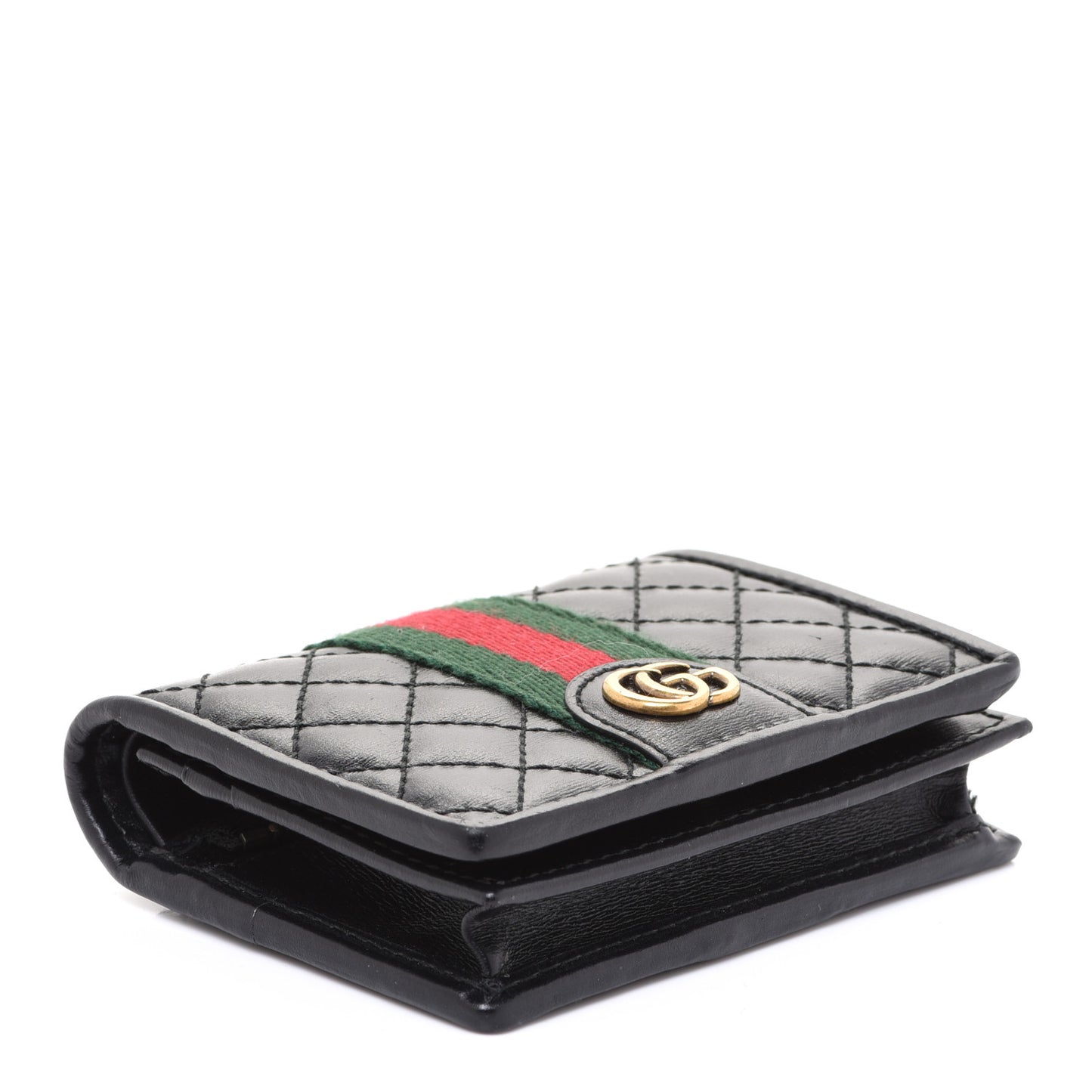 Calfskin Web Trapuntata GG Marmont Card Case Wallet Black