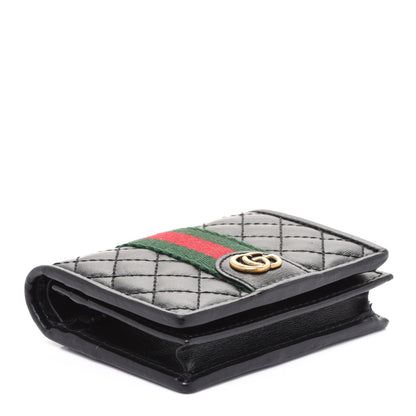 Gucci Calfskin Web Trapuntata GG Marmont Card Case Wallet Black 4 of 8