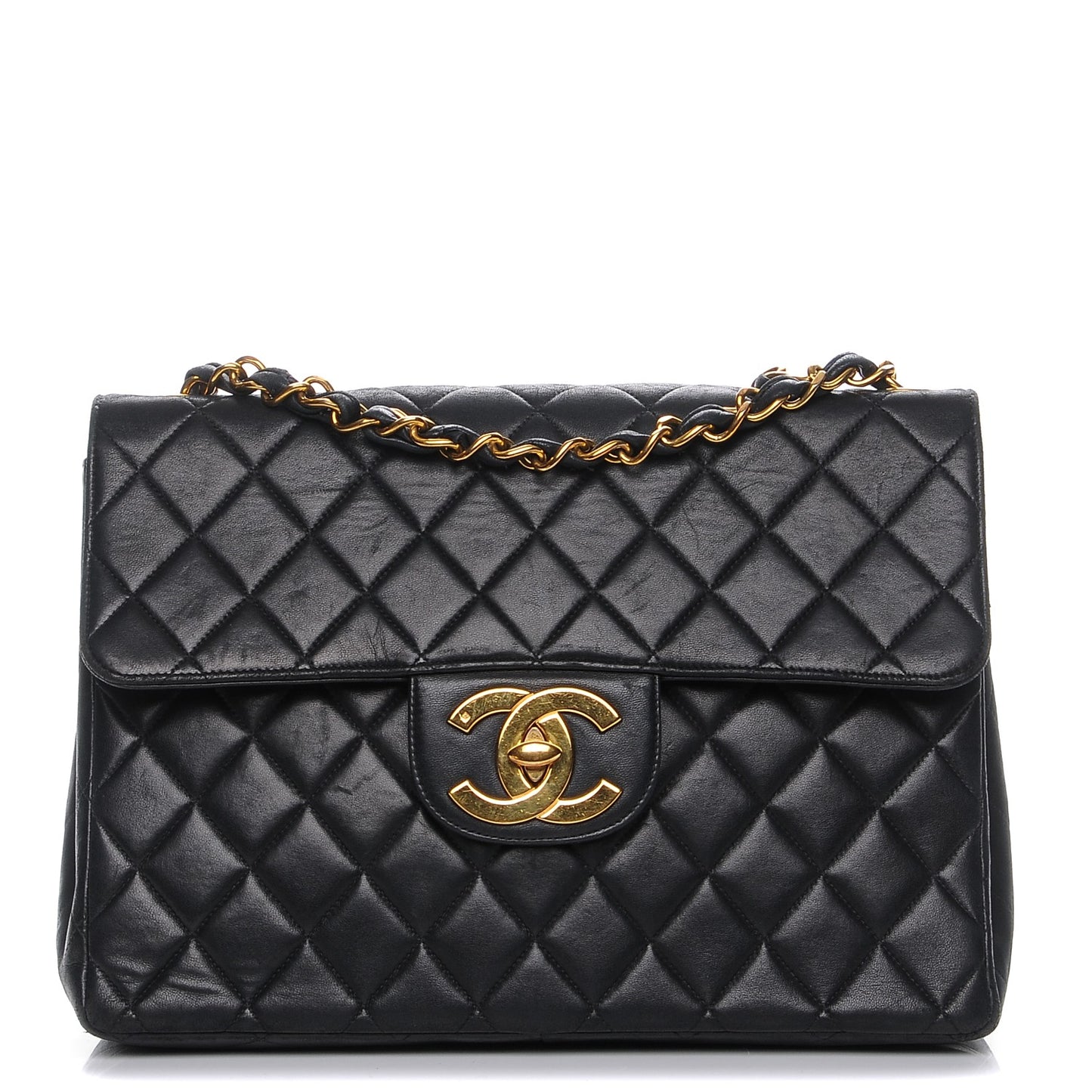 Lambskin Quilted Jumbo Single Flap Black