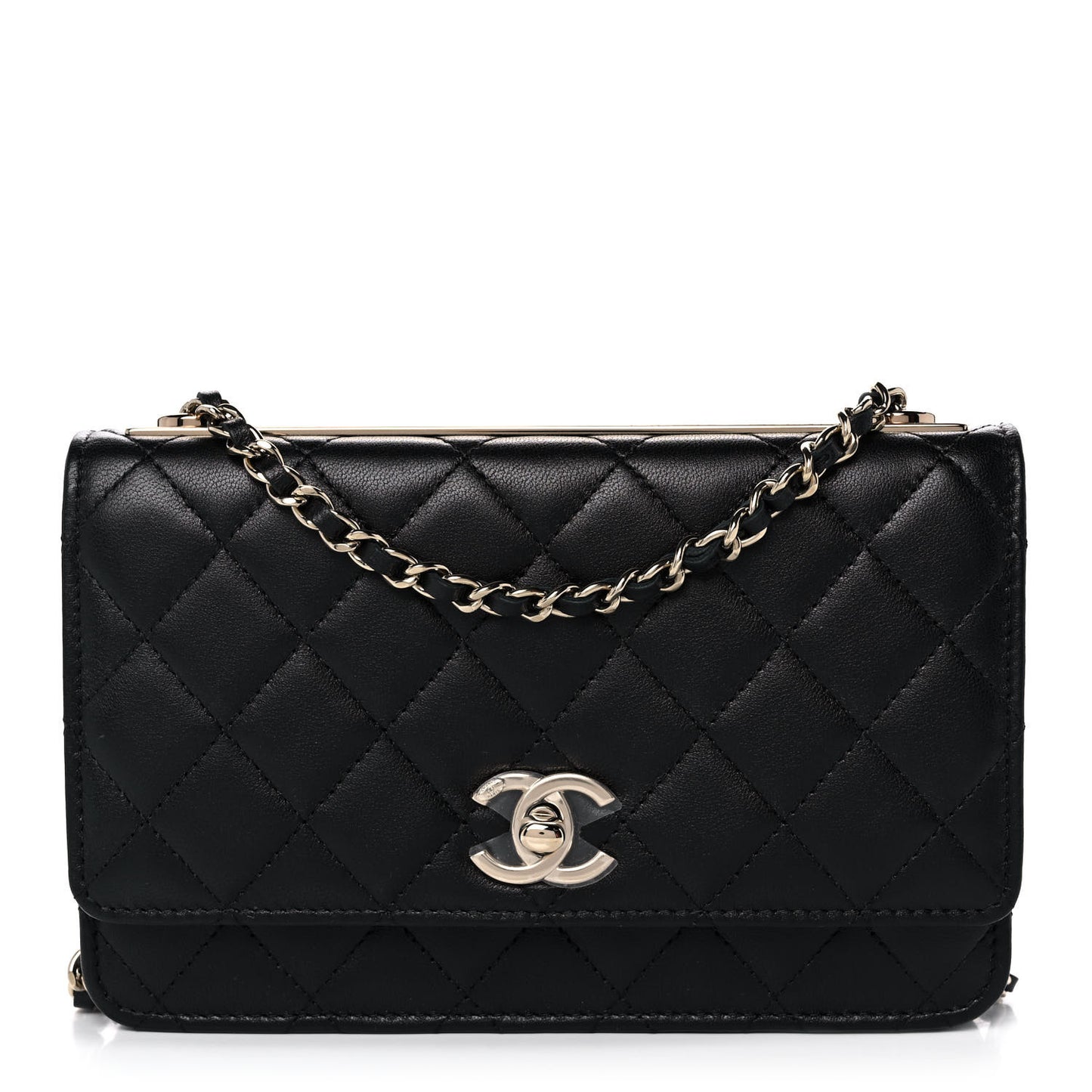 Lambskin Quilted Trendy CC Wallet On Chain WOC Black