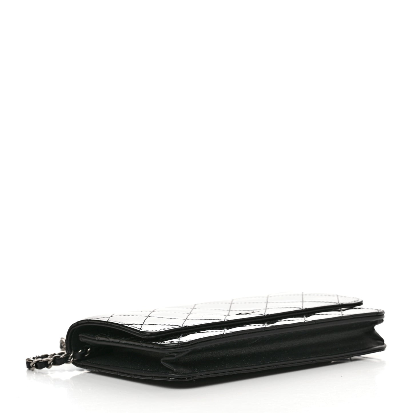 Patent Quilted Wallet On Chain WOC Black
