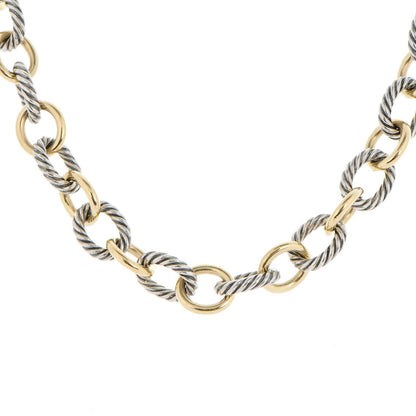 David Yurman Sterling Silver 18K Yellow Plated Gold 16mm Large Oval Link Necklace 3 of 7