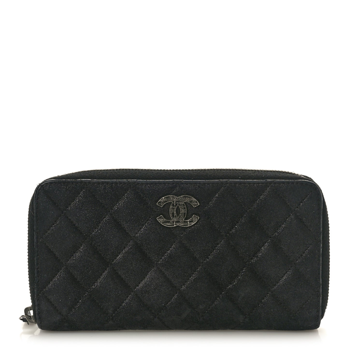Iridescent Lambskin Quilted CC Long Zipped Wallet Black
