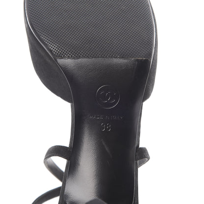 Chanel Suede Patent Calfskin Cap Toe Pearl Ankle Strap Pump 38 Black 8 of 11