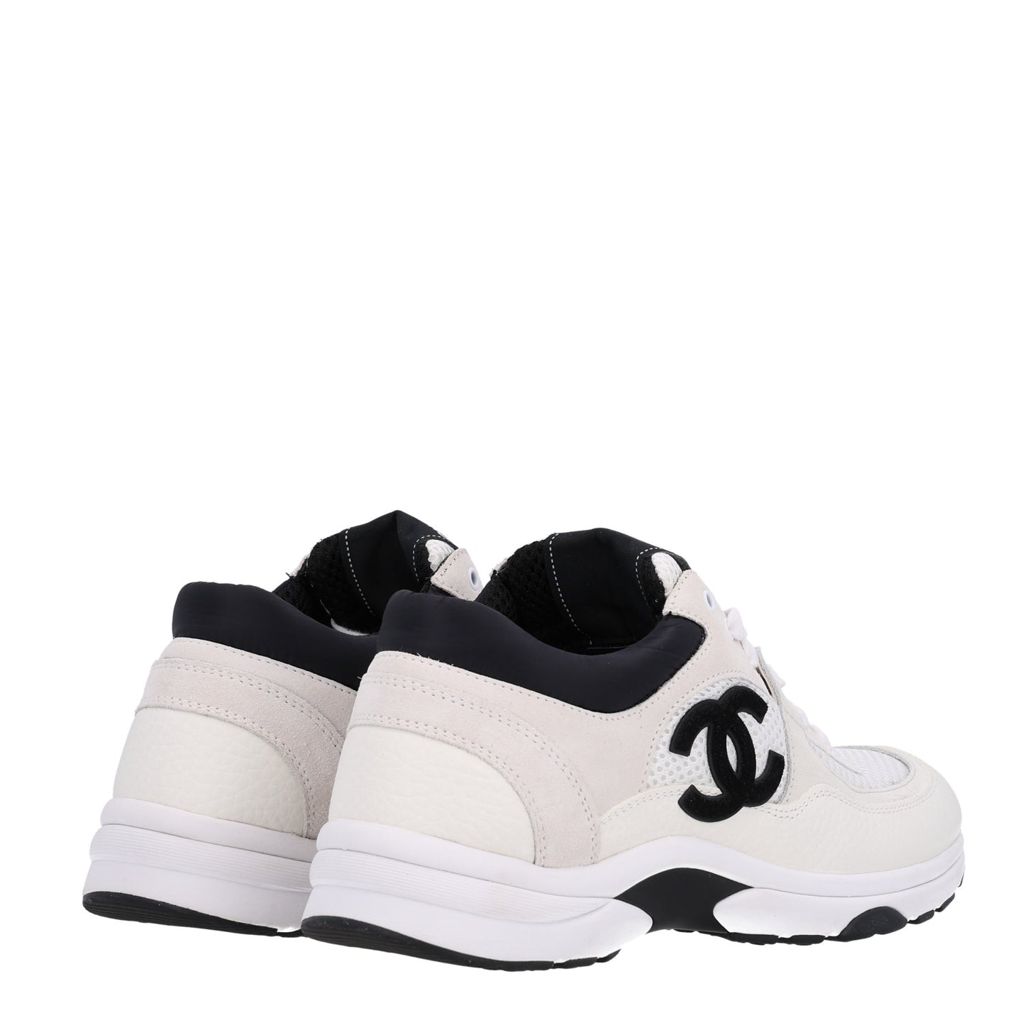 Mesh Suede Calfskin Grained Calfskin Womens CC Sneakers 38 White Black