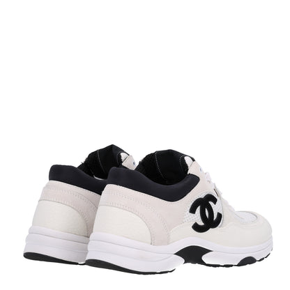 Chanel Mesh Suede Calfskin Grained Calfskin Womens CC Sneakers 38 White Black 5 of 10