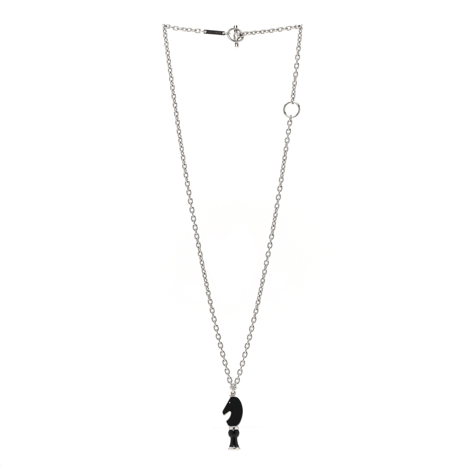 Hermes Lacquered Palladium Cavalier Necklace Black 3 of 6