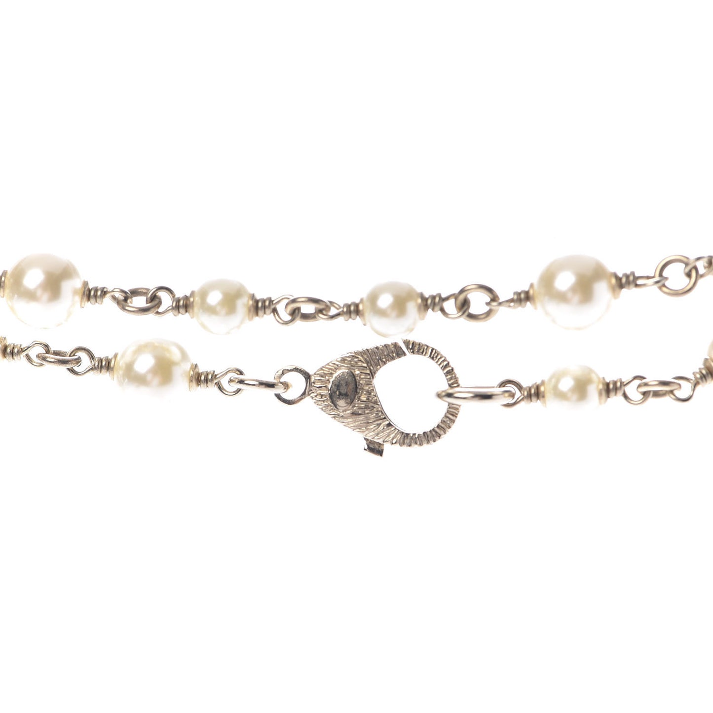 Crystal Baguette Pearl CC Cross Necklace Gold