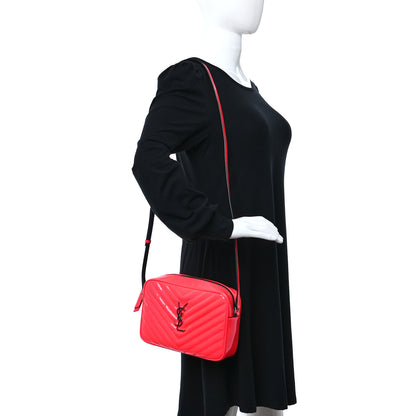 Saint Laurent Patent Calfskin Matelasse Monogram Lou Camera Bag Neon Pink 2 of 9