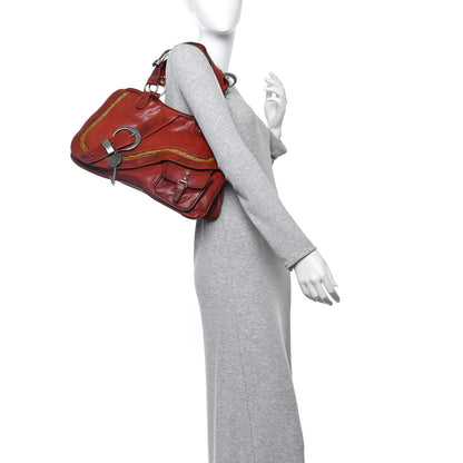 Christian Dior Calfskin Large Gaucho Double Saddle Bag Red 2 of 13