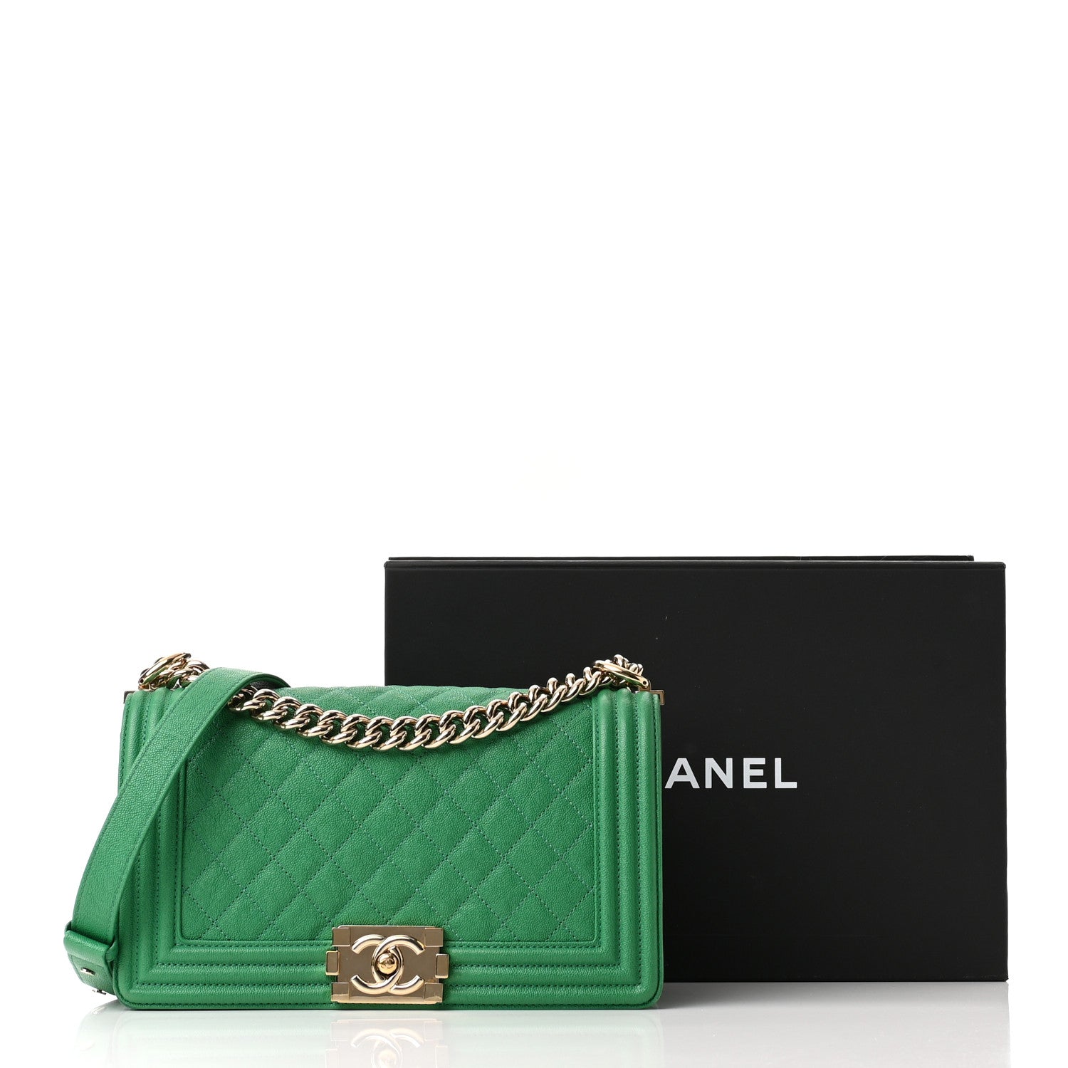 Chanel Caviar Quilted Medium Boy Flap Green 12 of 12