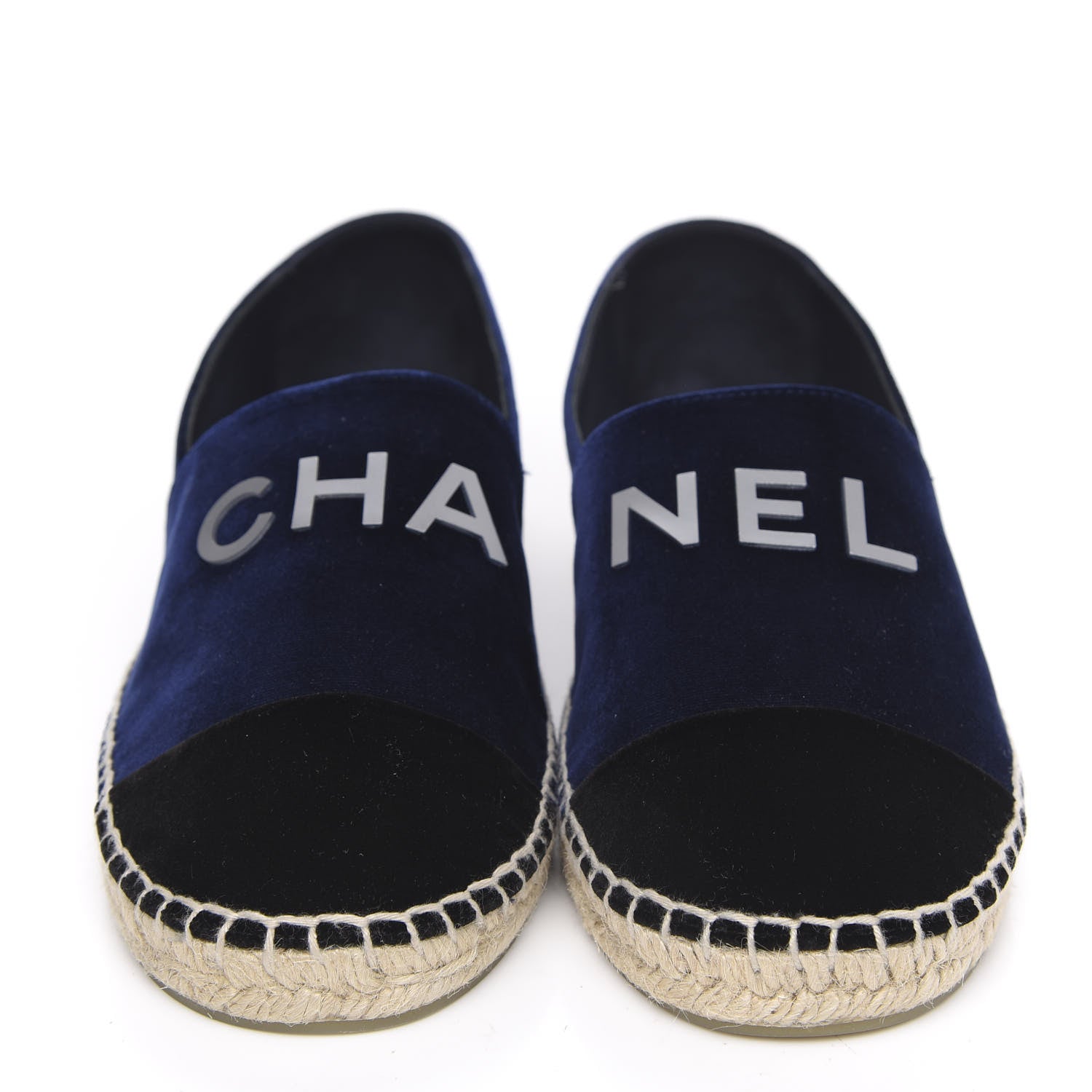 Chanel Velvet Logo Espadrilles 39 Navy Black 3 of 10