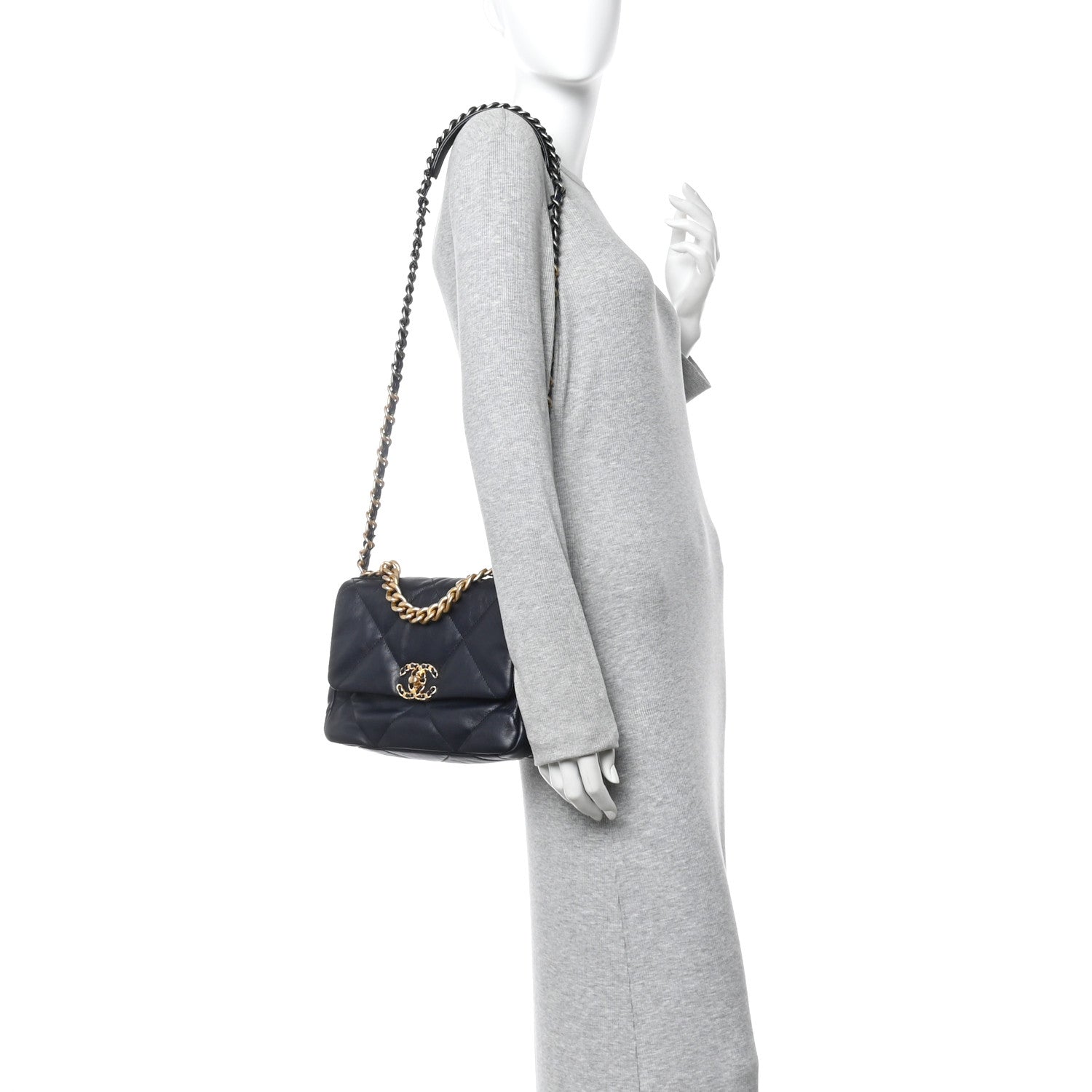 Chanel Goatskin Quilted Medium Chanel 19 Flap Navy Blue 1842159