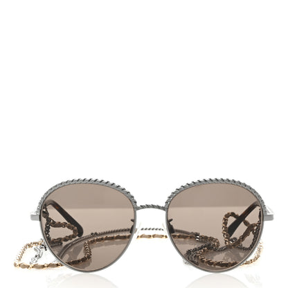 Chanel Metal Chain Round Pantos Sunglasses 4242 Tortoise 2 of 8