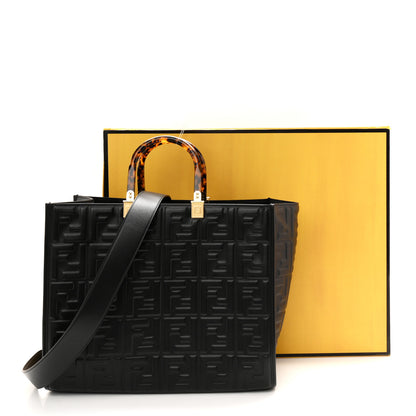 Fendi Vitello Plexiglass FF Embossed Medium Fendi Sunshine Shopper Tote Black 11 of 11