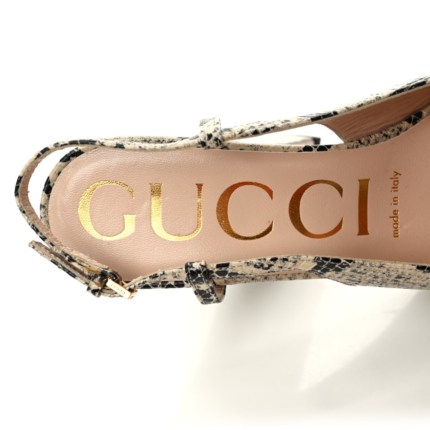 Calfskin Snakeskin Print Horsebit Platform 35/120mm Slingback Pumps 37.5 Beige Avana