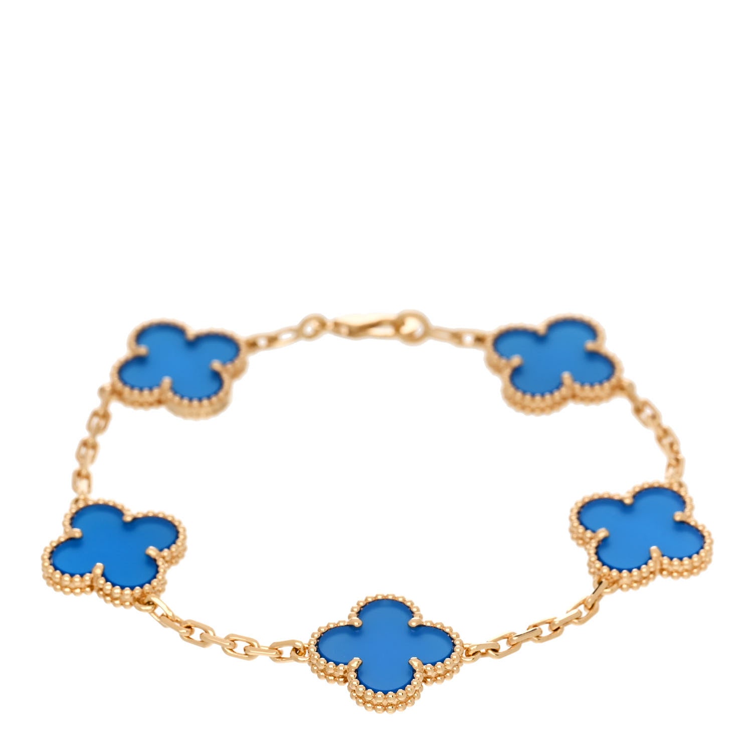 Van Cleef & Arpels 18K Yellow Gold Blue Agate 5 Motifs Vintage Alhambra Bracelet 1 of 5