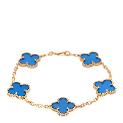 Van Cleef & Arpels 18K Yellow Gold Blue Agate 5 Motifs Vintage Alhambra Bracelet 1 of 5