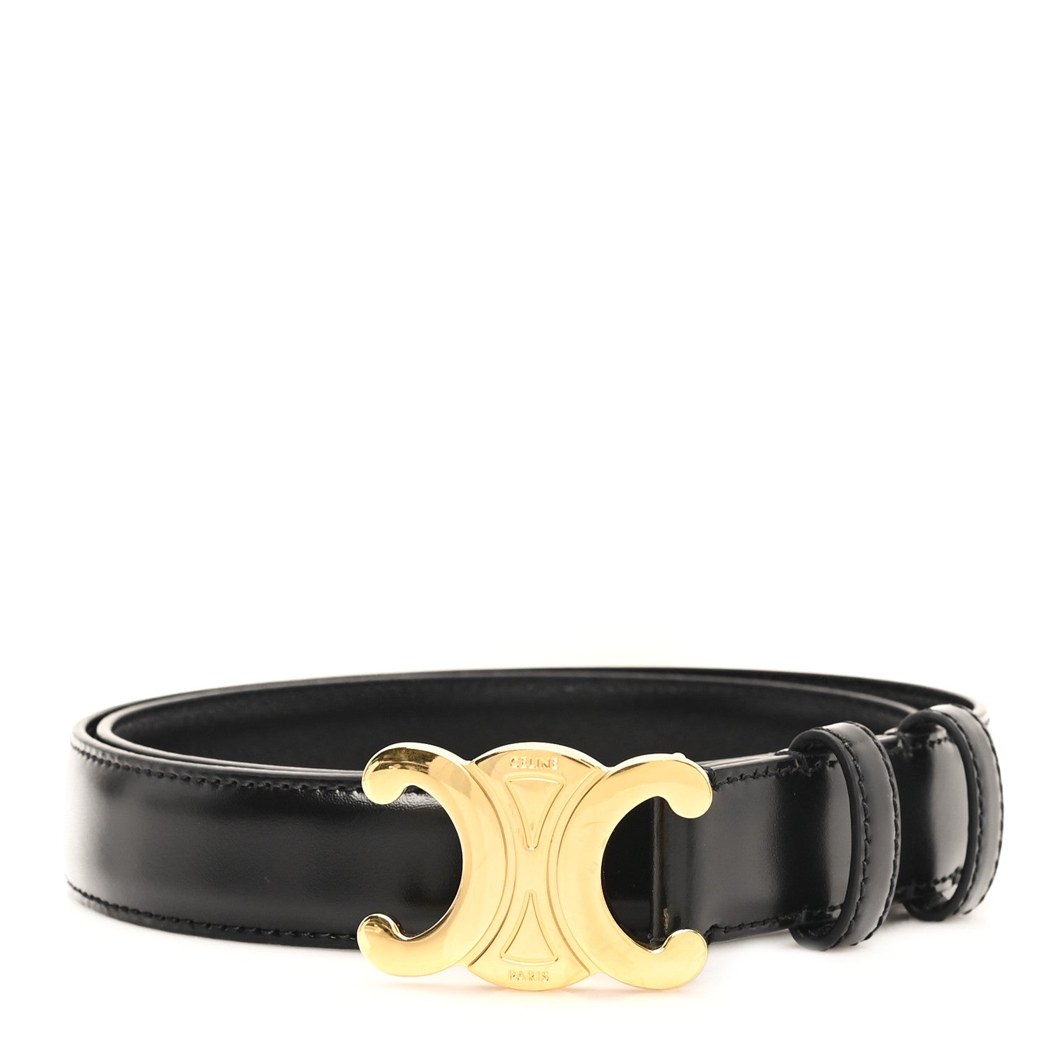 Celine Box Calfskin Medium 25mm Triomphe Belt 80 32 Black 1 of 6