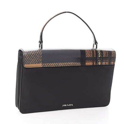 Prada Tessuto Nylon Saffiano Tartan Print Top Handle Bag Cammello 3 of 10