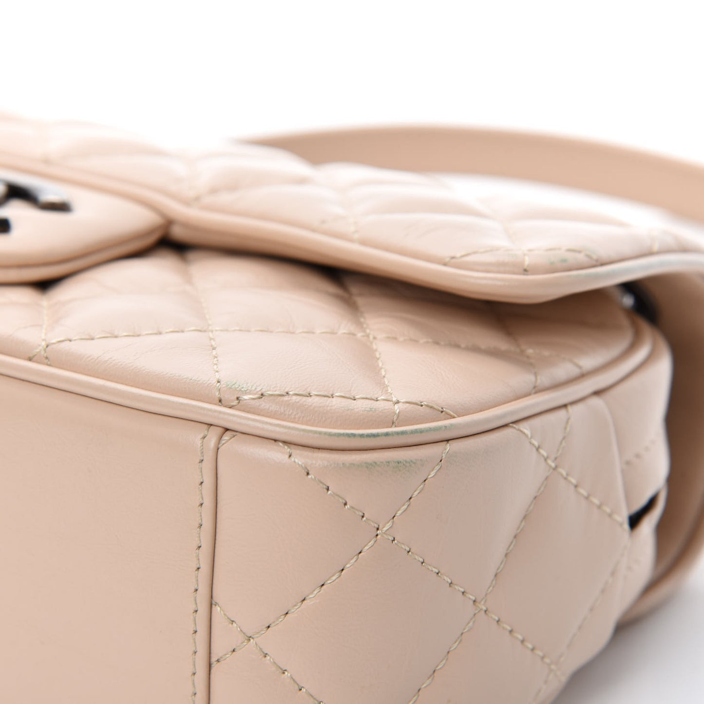 Aged Calfskin Quilted Small Easy Flap Beige