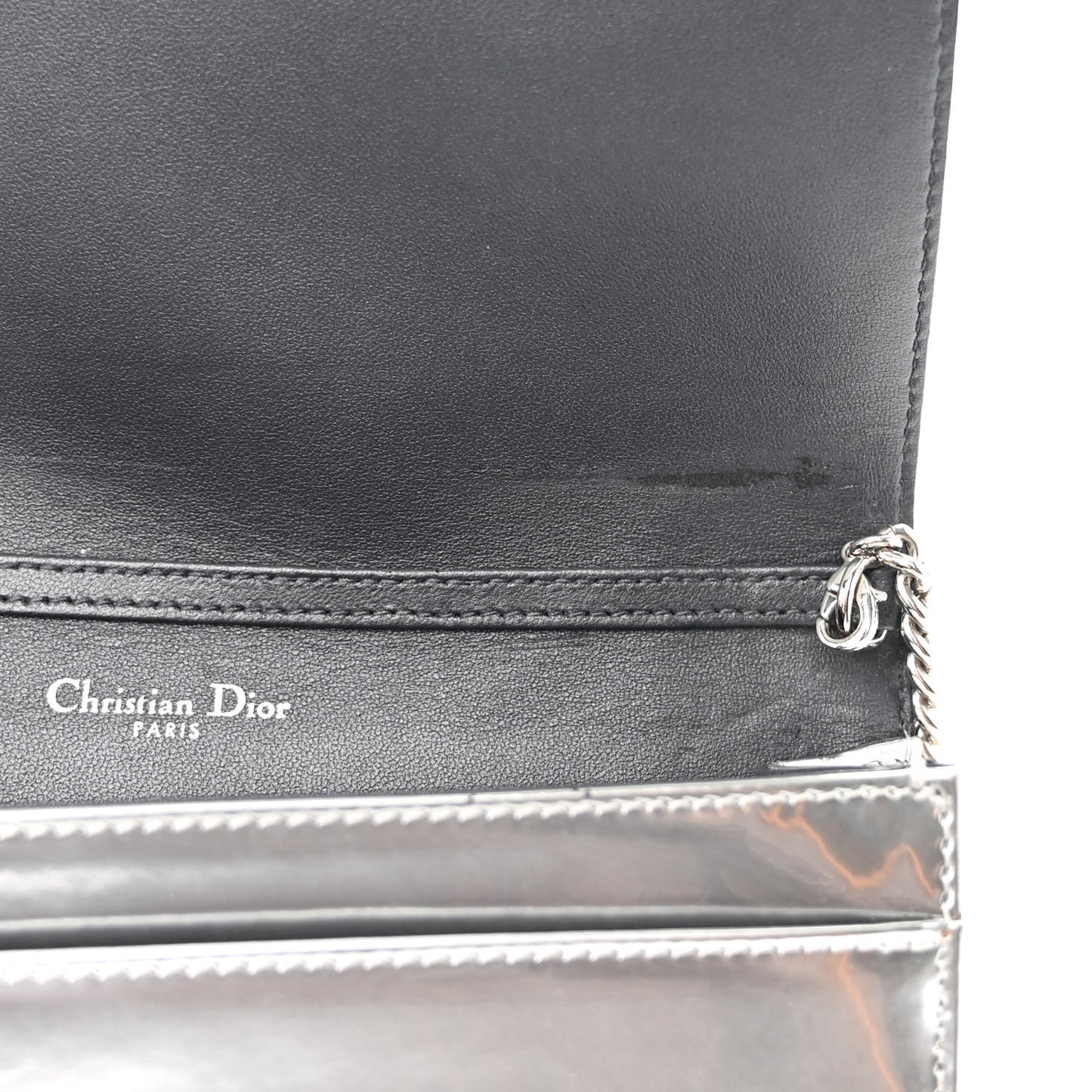 Metallic Patent Micro-Cannage Diorama Wallet on Chain Pouch Silver