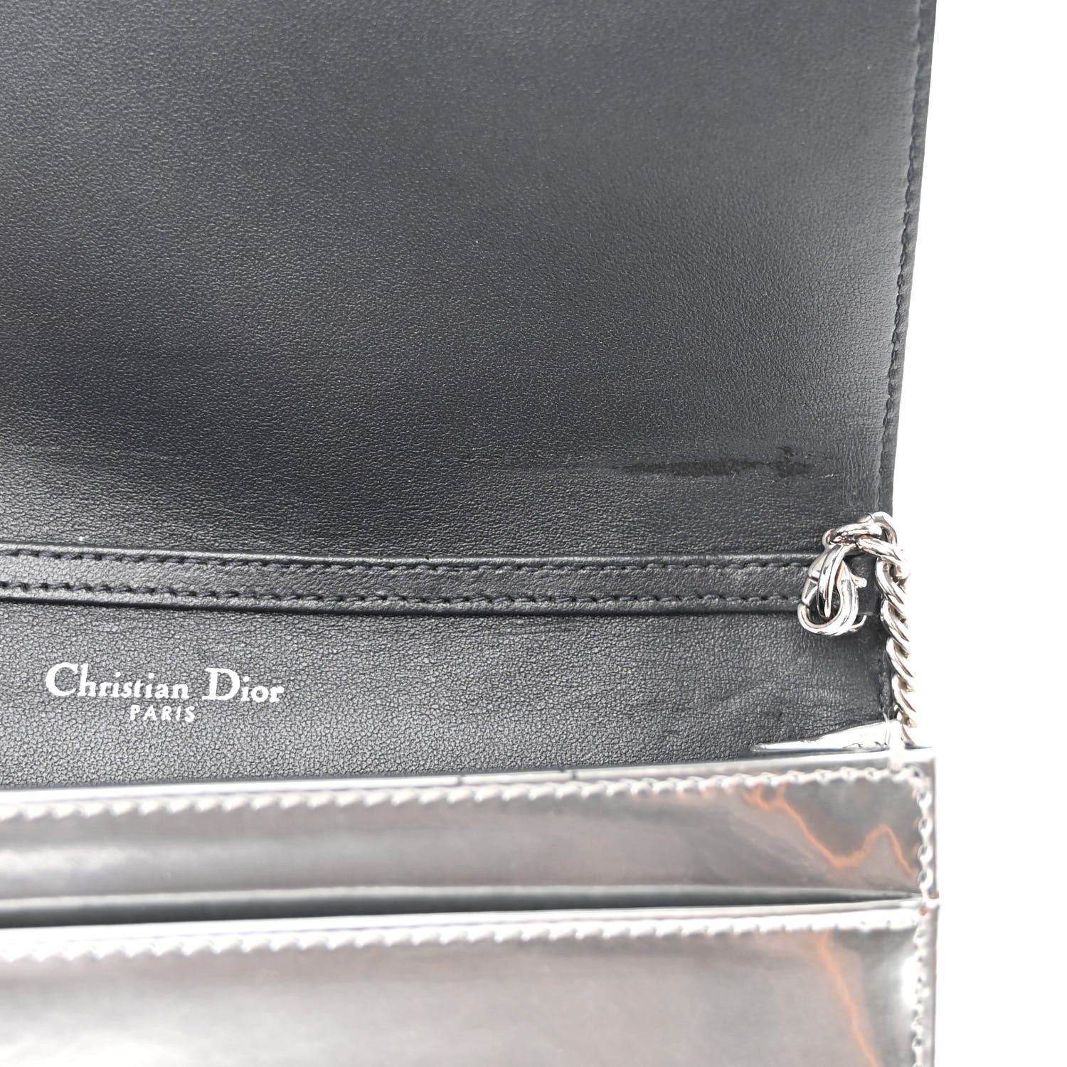 Christian Dior Metallic Patent Micro-Cannage Diorama Wallet on Chain Pouch Silver 10 of 10