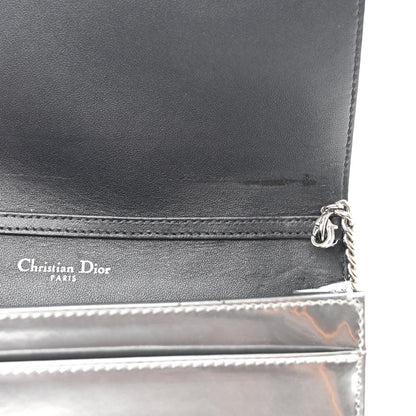 Christian Dior Metallic Patent Micro-Cannage Diorama Wallet on Chain Pouch Silver 10 of 10