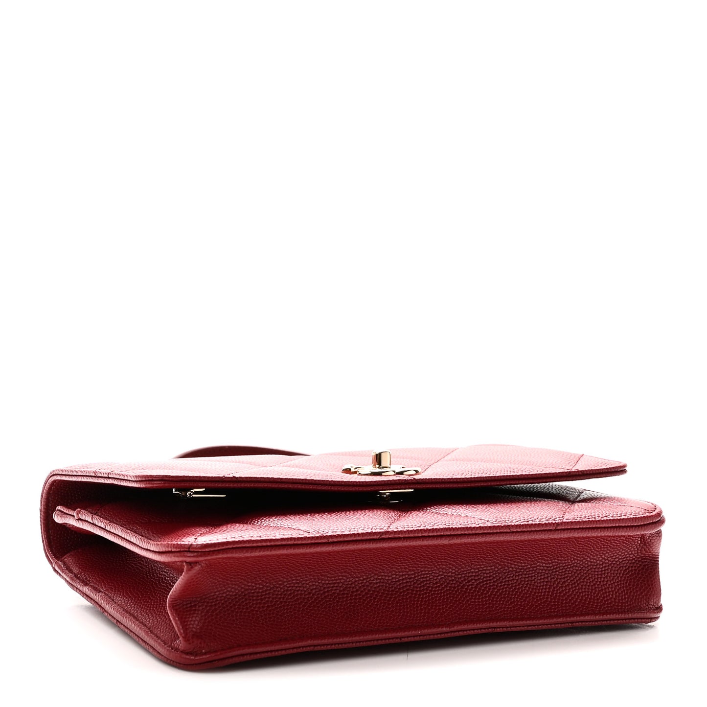 Shiny Caviar Quilted Turnlock Top Handle Wallet On Chain WOC Red