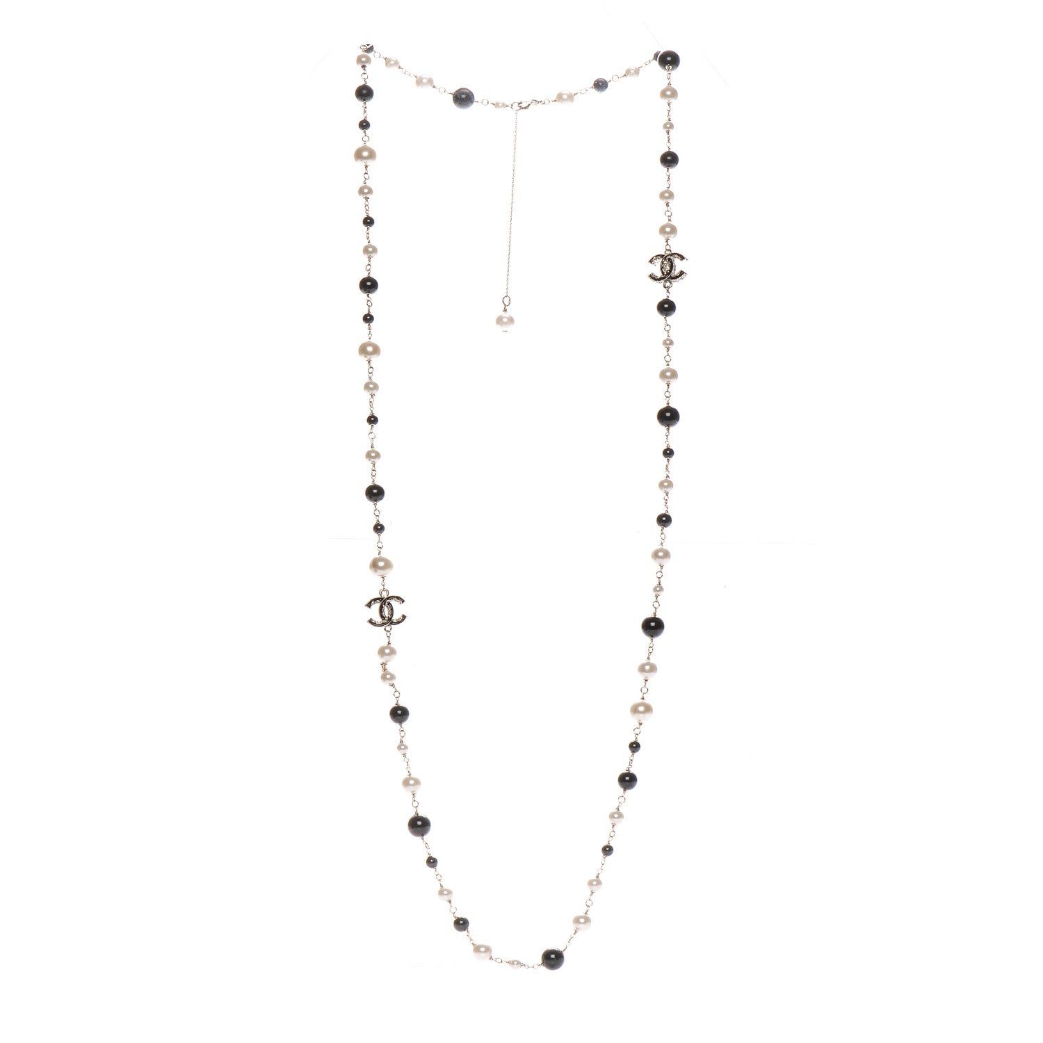 Chanel Pearl Bead Enamel CC Long Necklace Light Gold Black Ivory 3 of 4