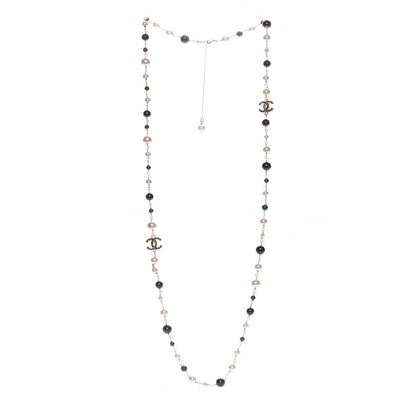Chanel Pearl Bead Enamel CC Long Necklace Light Gold Black Ivory 3 of 4