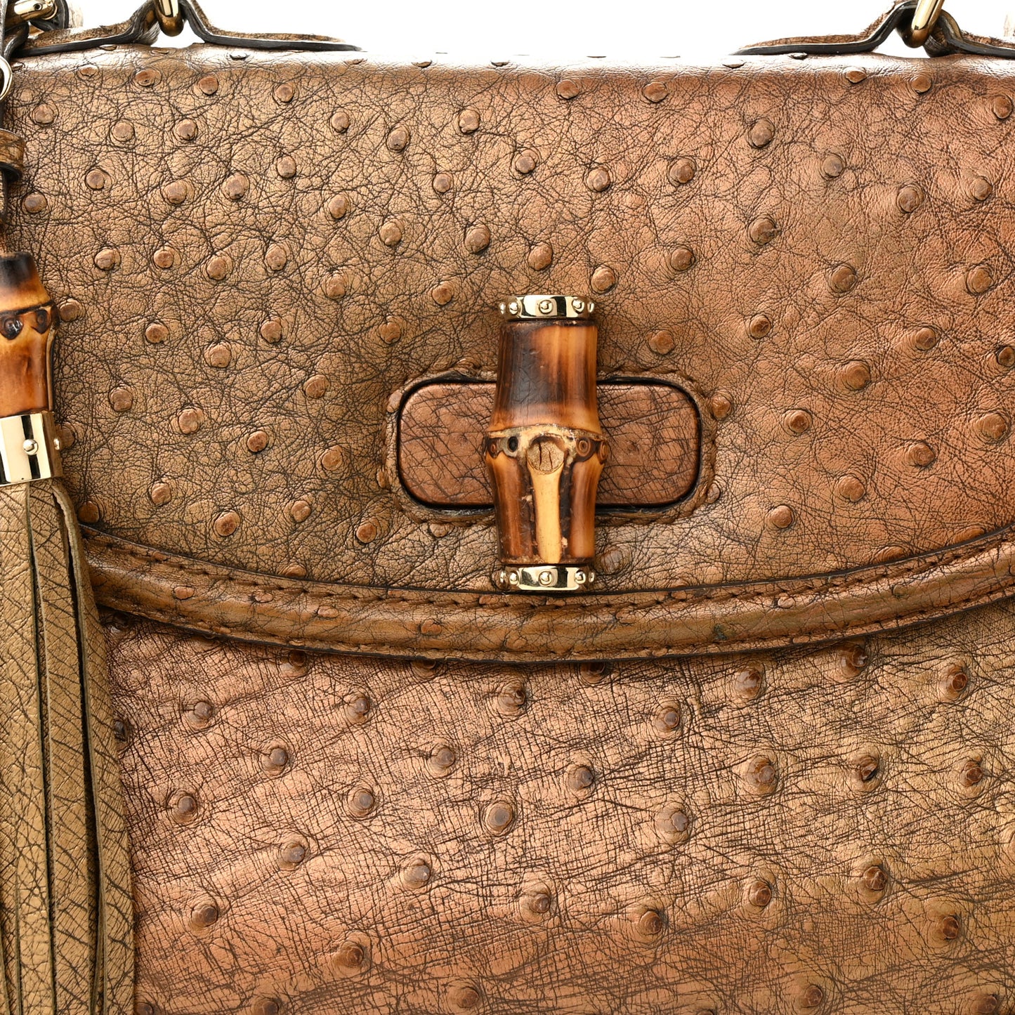 Ostrich Large New Bamboo Top Handle Bag Gold