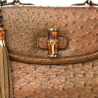 Gucci Ostrich Large New Bamboo Top Handle Bag Gold 9 of 14