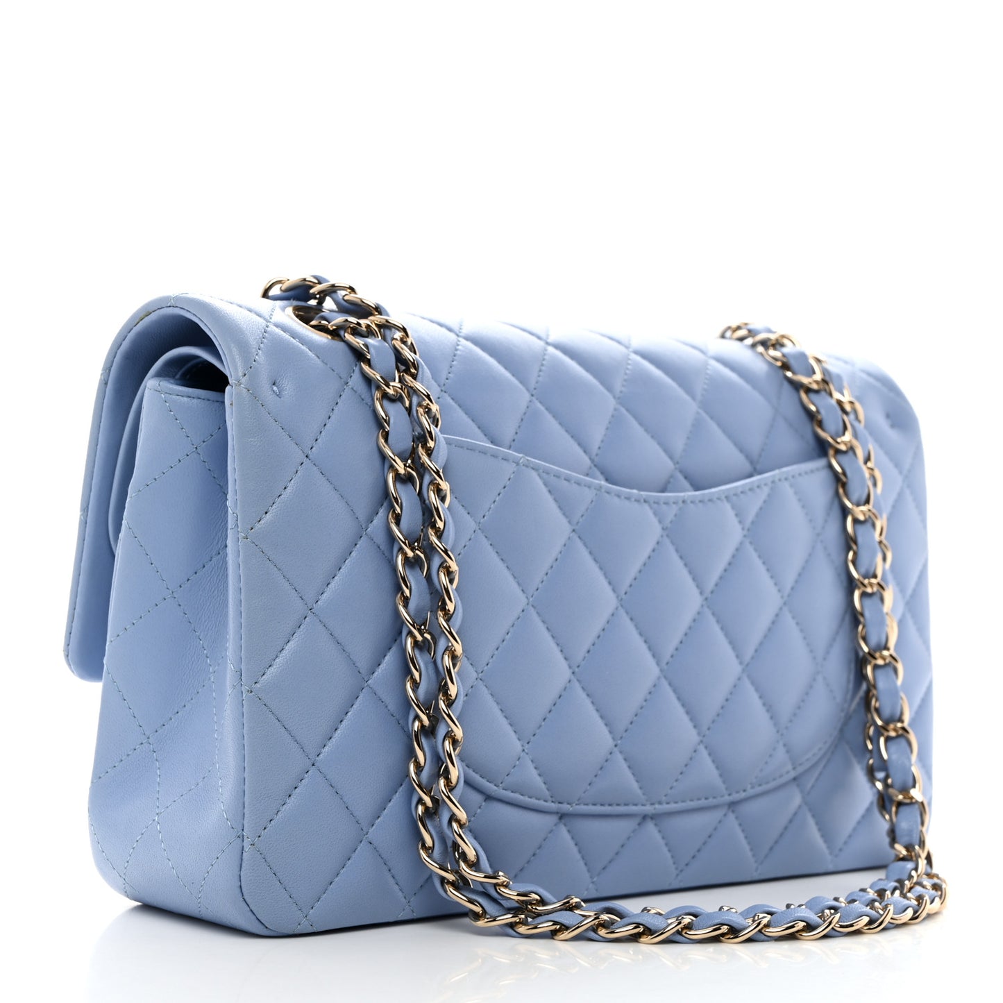 Lambskin Quilted Medium Double Flap Light Blue