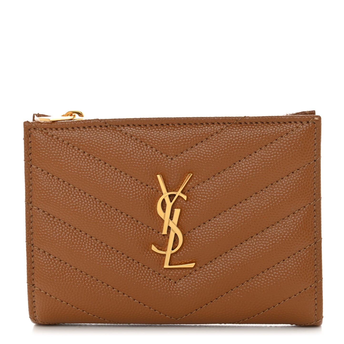 Grain De Poudre Matelasse Chevron Monogram Zipped Card Case Natural Dark