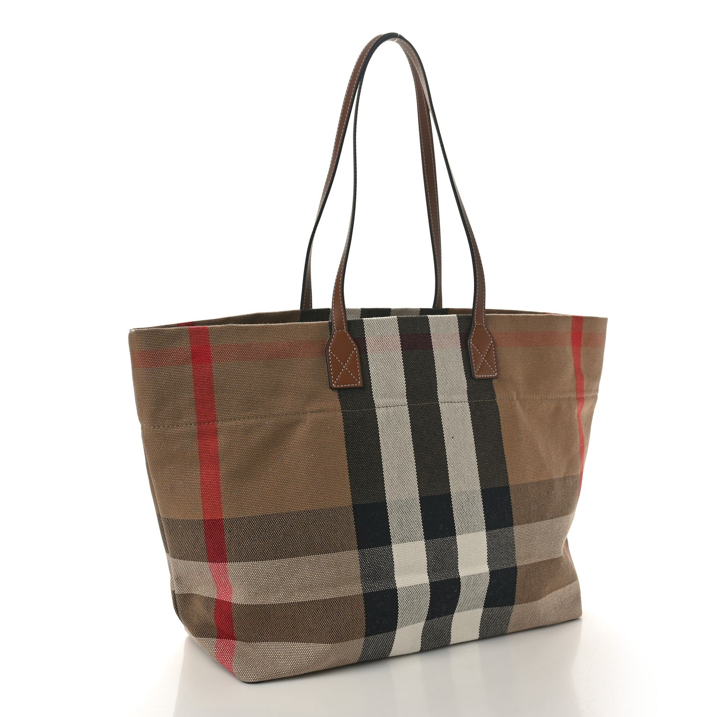 Giant Check Canvas Medium London Tote Taupe Brown