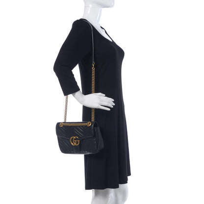 Gucci Calfskin Matelasse Small GG Marmont Shoulder Bag Black 2 of 11