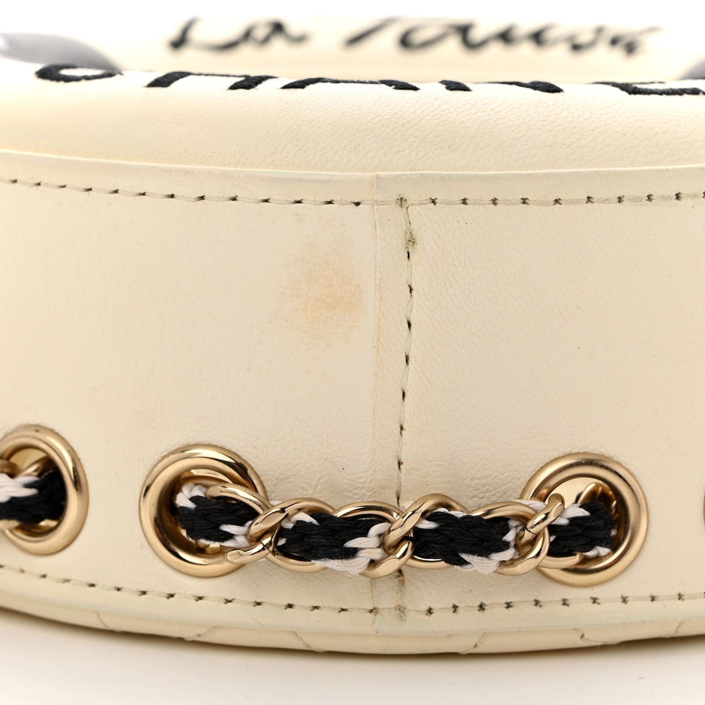 Lambskin Coco Lifesaver Round Bag Black White