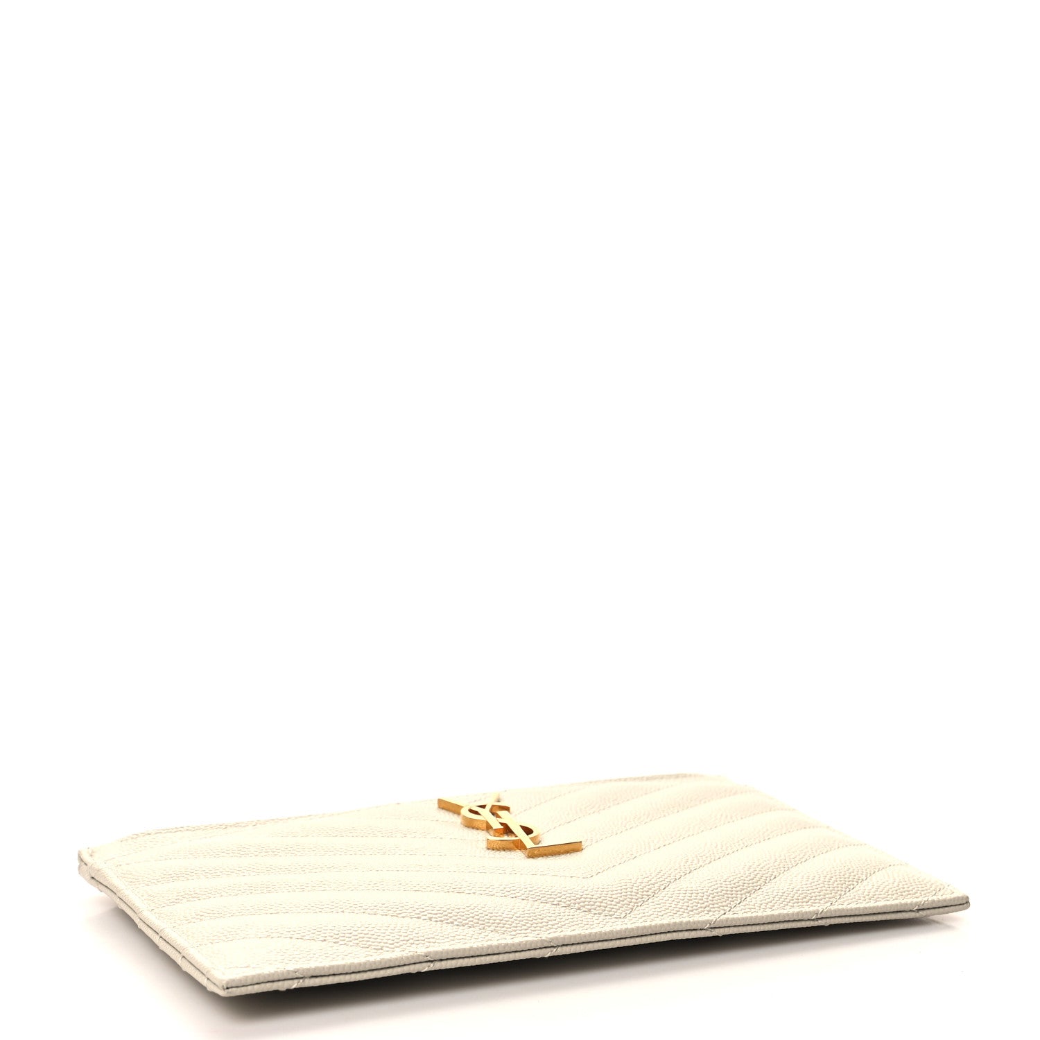 Saint Laurent Grain De Poudre Chevron Monogram Bill Pouch Crema Soft 4 of 11