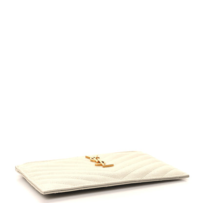 Saint Laurent Grain De Poudre Chevron Monogram Bill Pouch Crema Soft 4 of 11