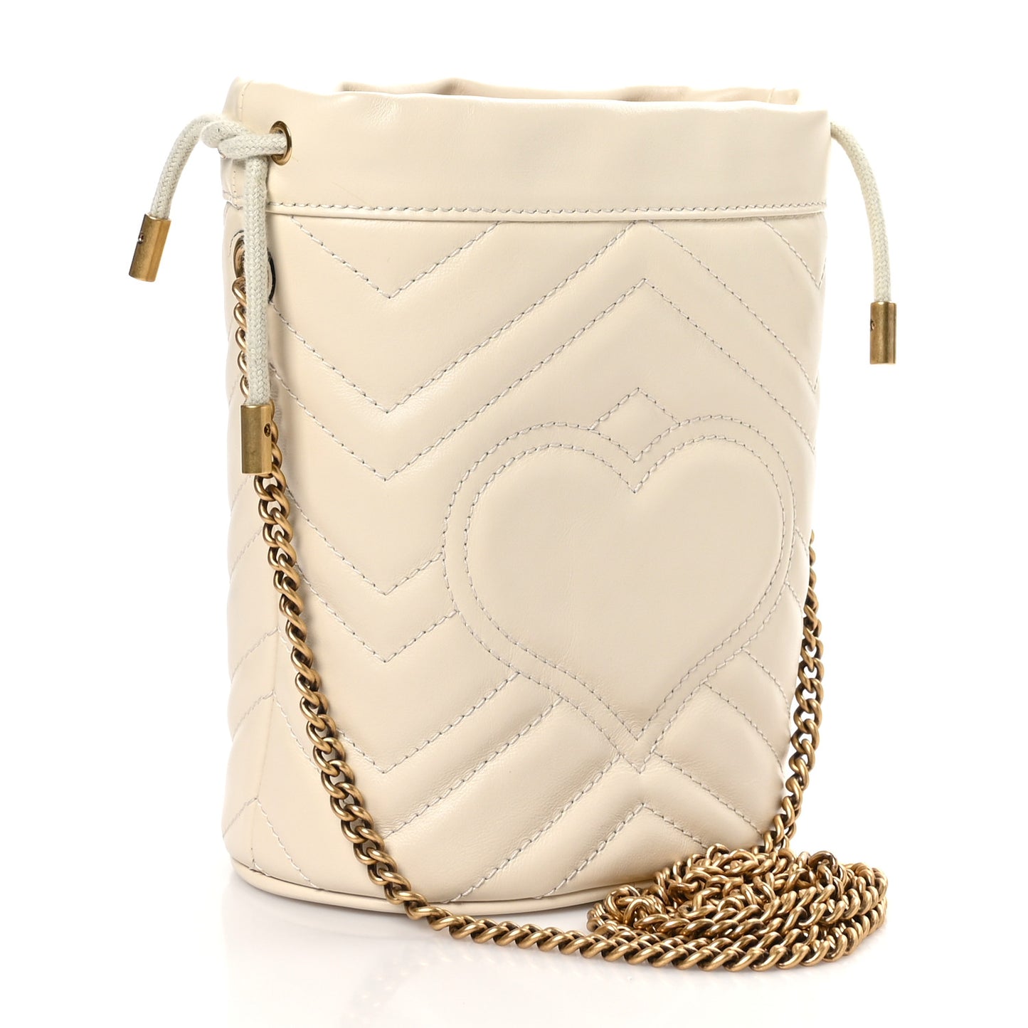 Calfskin Matelasse Mini GG Marmont 2.0 Bucket Bag White