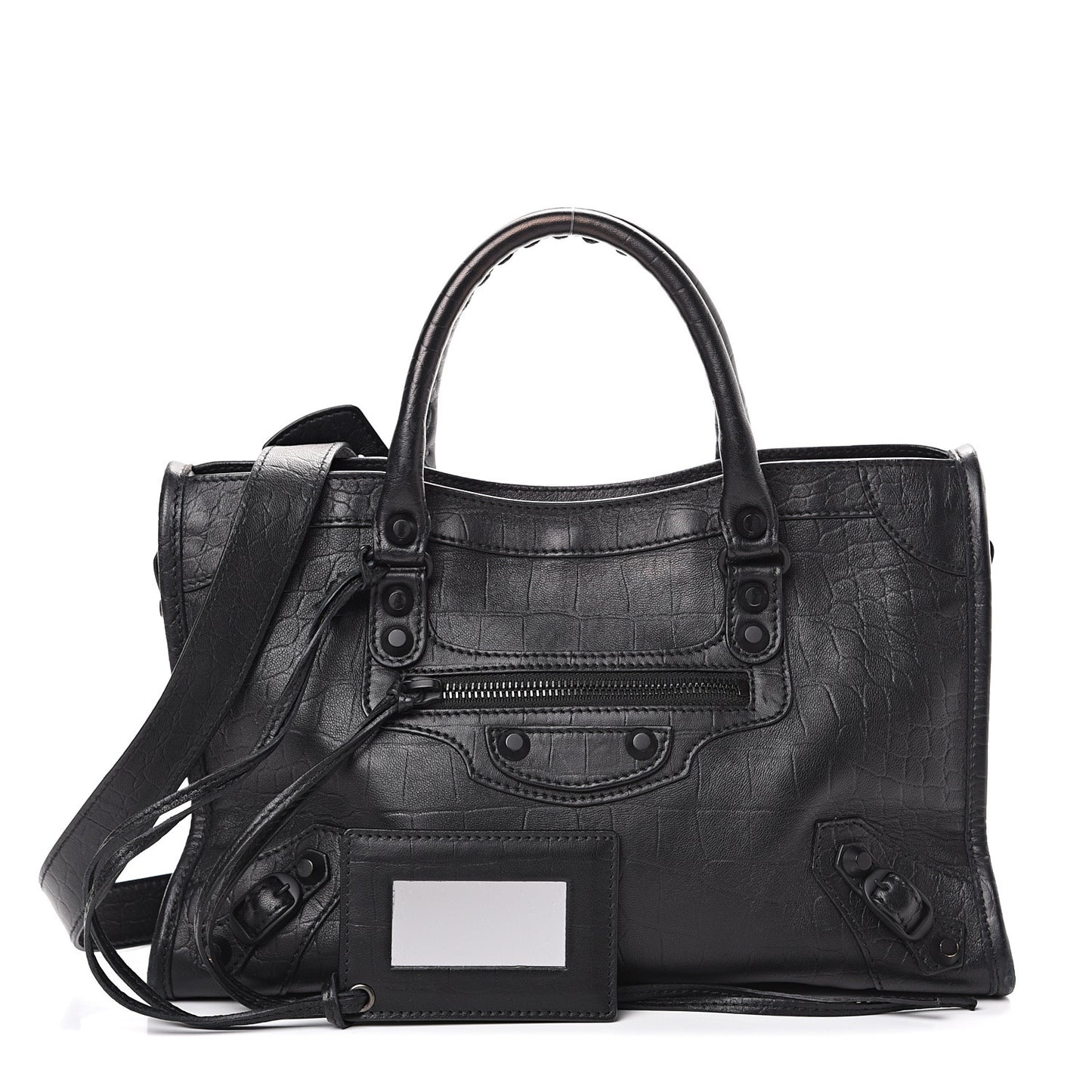 Matte Supple Lambskin Crocodile Embossed Classic Black Hardware S City Black